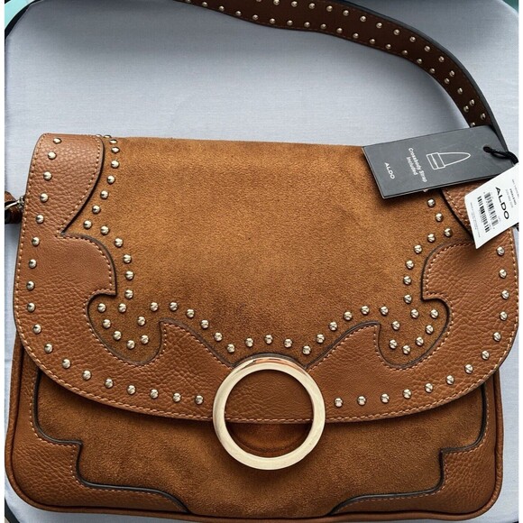 Aldo Praleng Studded Magnetic Snap Closure CrossBody Purse Bag- Brown/Cognac NWT - Picture 5 of 8